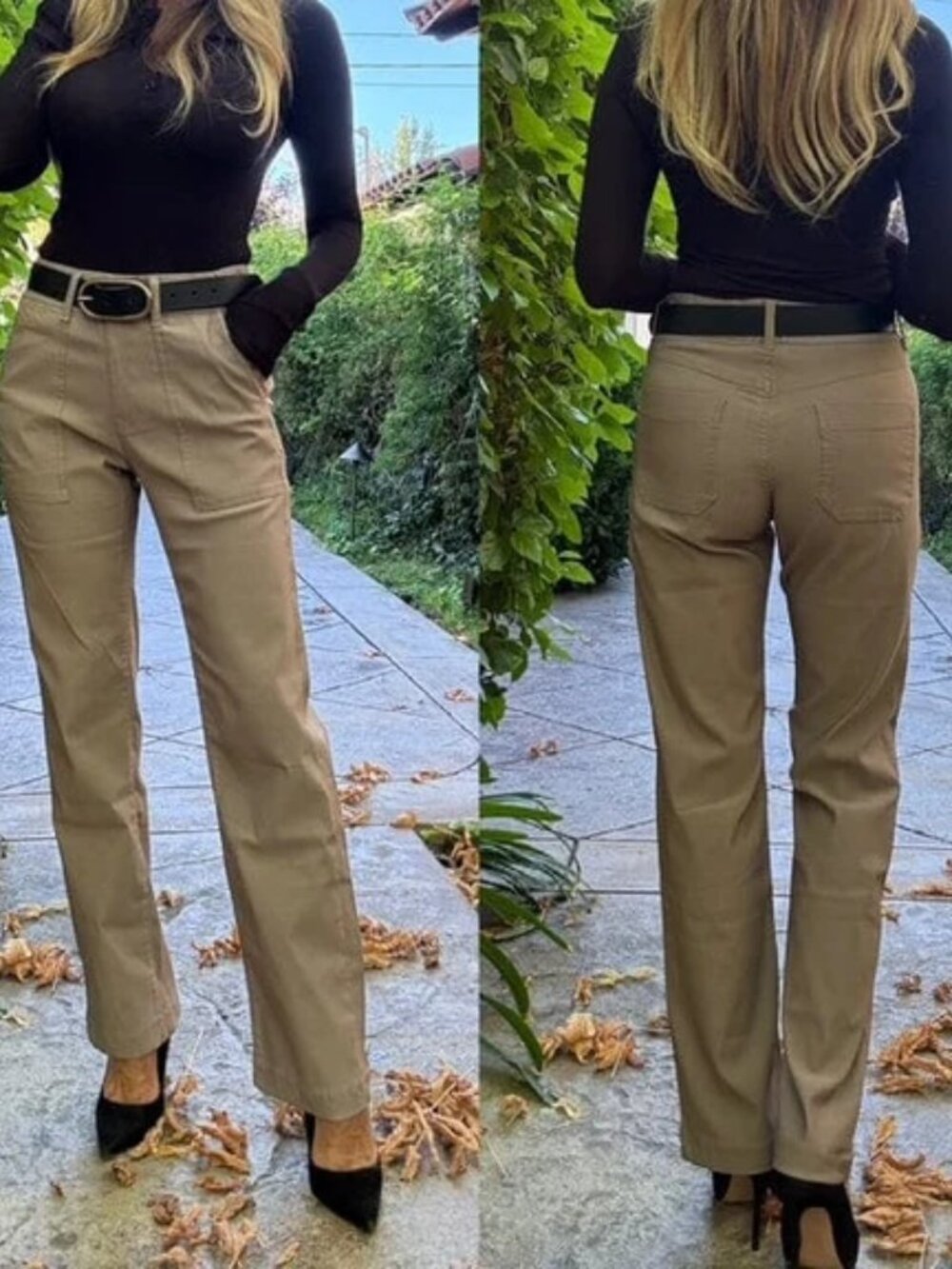 BEVY FLOG RAQUEL KHAKI/TAN STRAIGHT LEG PANTS UTILITY POCKETS ELASTIC WAIST 30